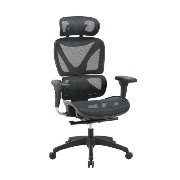 Maestro Furniture Lucia Fully Adjustable High Back Mesh Ergonomic Manager Office Chair W/ Headrest - Black