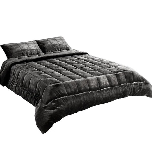 Bedding Faux Mink Quilt Fleece Throw Blanket Comforter Charcoal King