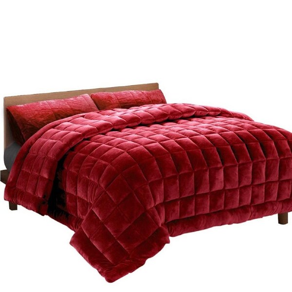 Bedding Faux Mink Quilt Comforter Winter Throw Blanket Burgundy King