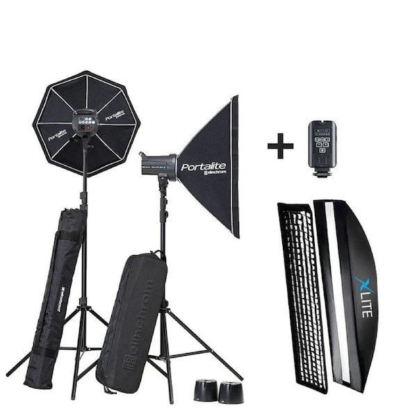 Elinchrom D-Lite RX4/RX4 Softbox Set w/ Xlite 30x140 Umb Strip w/ Grid & Mask