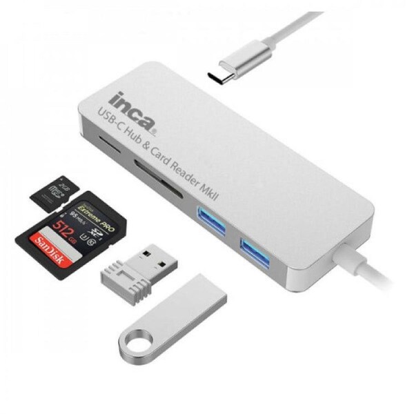 INCA Hub USB-C 3.1 Mk2 Reader mSDSD SD & MicroSD 2 x USB 3.0 ports USB-C Data & Charge