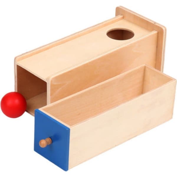 Montessori Wooden Educational Object Permanence Box with Long Drawer and ball for Early Learning