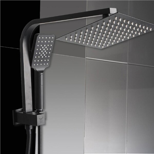 Traderight 8" Shower Head Set High Pressure Square WELS Black