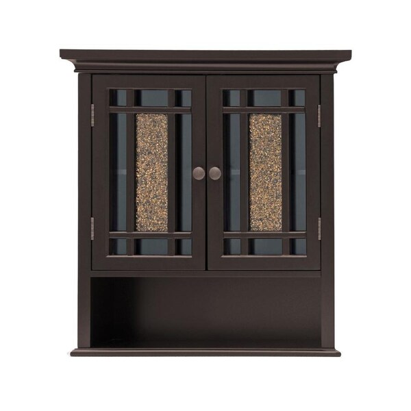 Teamson Home Windsor Removable Wooden Wall Cabinet with Glass Mosaic Doors- Dark Espresso