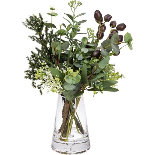 45cm Faux Gumnut Native Arrangement in Glass Artificial Green Plant Flower