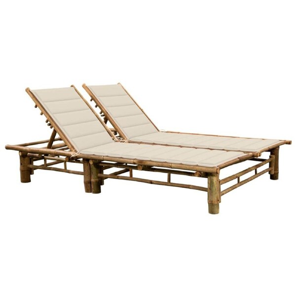 2-Person Sun Lounger with Cushions Bamboo vidaXL