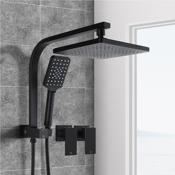 ACA WELS Shower Head Set With Taps 8" Rain 3-MODE Handheld Heads Square Black WELS High Pressure