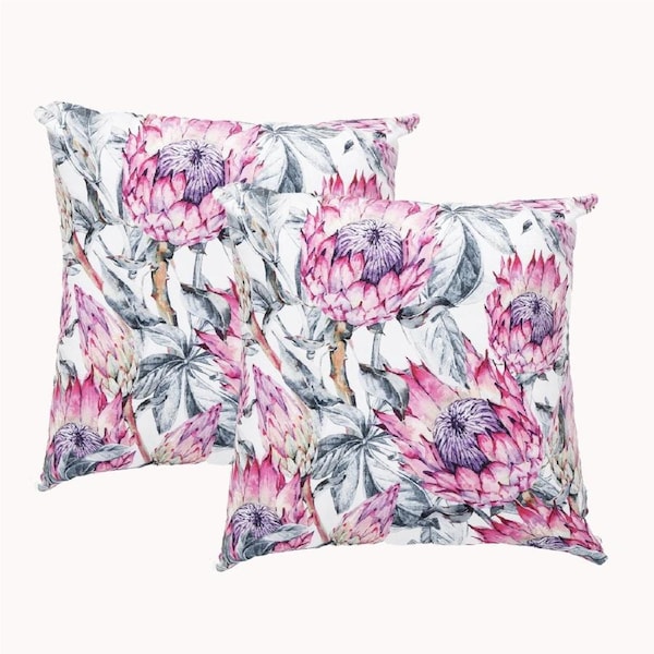 Poly Velvet Printed Cushion filled 50 x 50 Cms Protea- Twin Pack