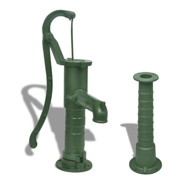 Garden Hand Water Pump With Stand Cast Iron Ornament High Quality Decor Green