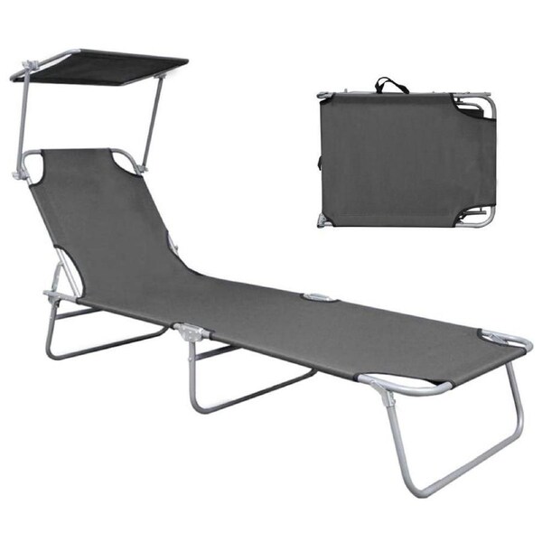 Outdoor Folding Sun Lounge Bed Shade Beach Pool Portable Reclining Chair Canopy