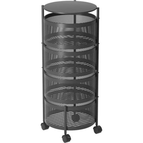 SOGA 4 Tier Steel Round Rotating Kitchen Cart Multi-Functional Shelves Storage Organizer with Wheels