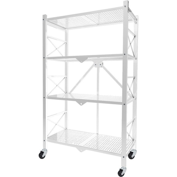 SOGA 4 Tier Steel White Foldable Display Stand Multi-Functional Shelves Storage Organizer with Wheels
