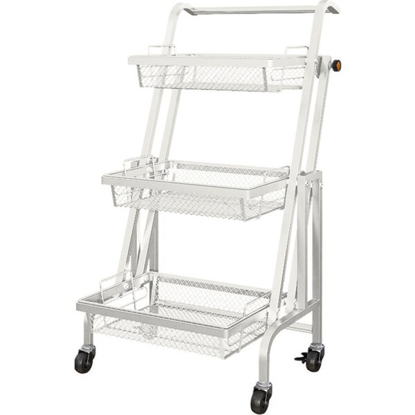 SOGA 3 Tier Steel White Adjustable Kitchen Cart Multi-Functional Shelves Storage Organizer with Wheels