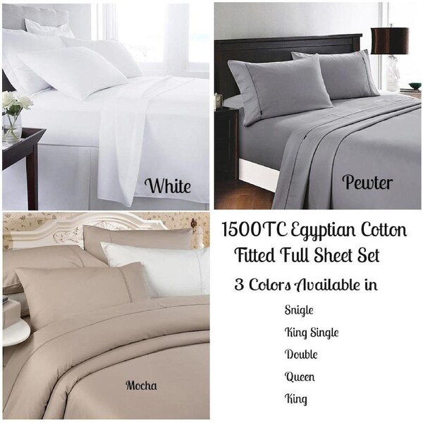 1500TC Egyptian Cotton Fitted Full Sheet Set White / Single