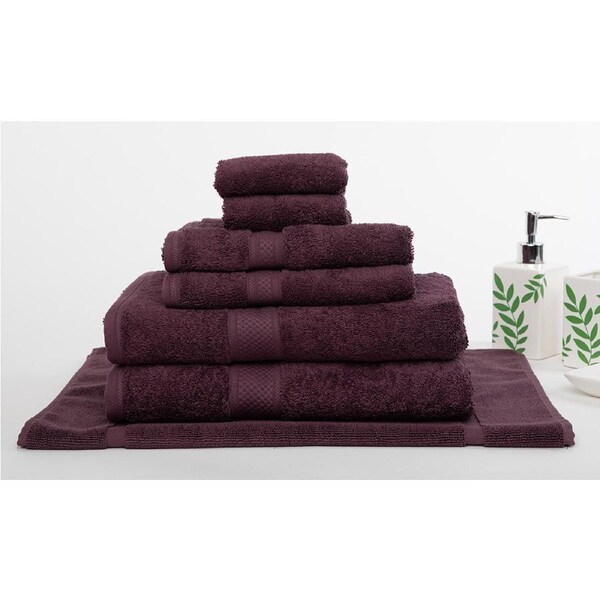 7 Pieces Egyptian Cotton Bath Towel or Bath Sheet Set 650GSM 10 Colors Aubergine / 7 Piece Towel Set