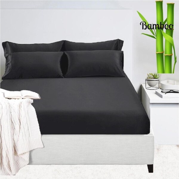 Luxury 1200TC Organic Bamboo Cotton Sateen Fitted Sheet Set Charcoal HypoAllergenic Queen