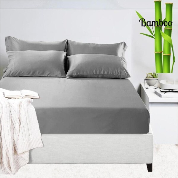Luxury 1200TC Organic Bamboo Cotton Sateen Fitted Sheet Set Silver HypoAllergenic Queen