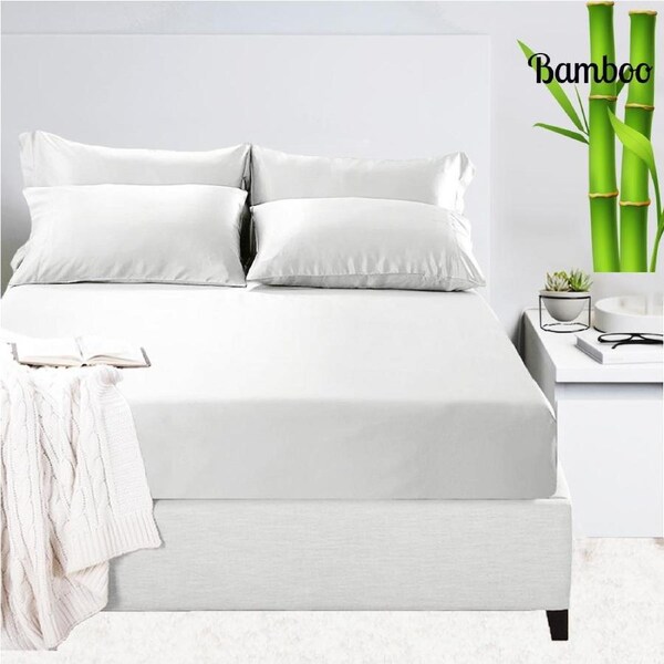 Luxury 1200TC Organic Bamboo Cotton Sateen Fitted Sheet Set White HypoAllergenic King