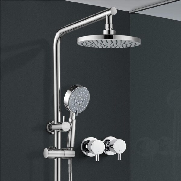 ACA WELS 8'' Shower Head Set Sliding Rail 5-Mode Handheld Spray with Taps Round Chrome