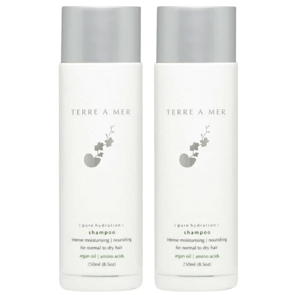 2x TERRE A MER Pure Hydration Hair Shampoo Hydrate Normal Dry Argan Oil 250ml