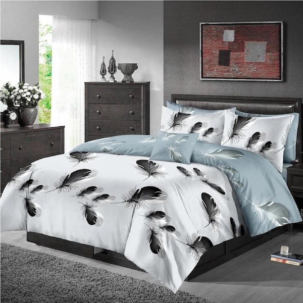 Twin Feathers Design Cotton Quilt/Doona/Duvet Cover Pillowcase Set Single