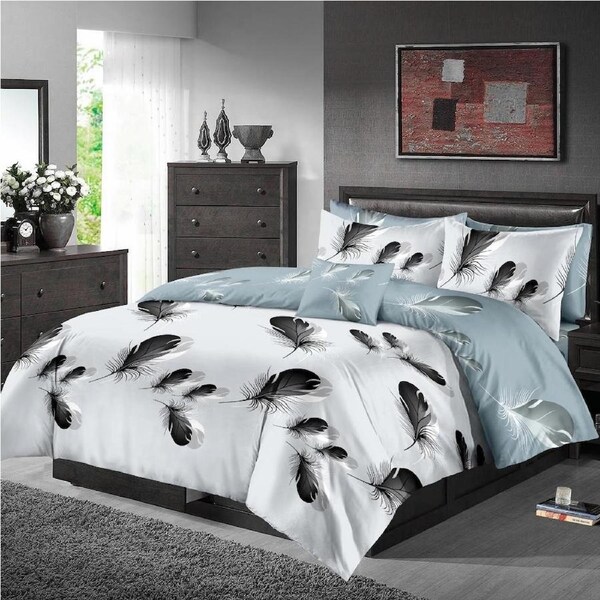 Twin Feathers Design Cotton Quilt/Doona/Duvet Cover Pillowcase Set King Single
