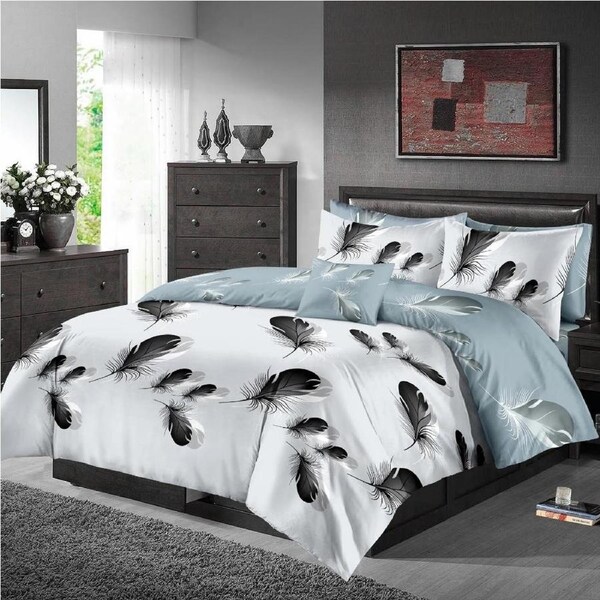 Twin Feathers Design Cotton Quilt/Doona/Duvet Cover Pillowcase Set Super King