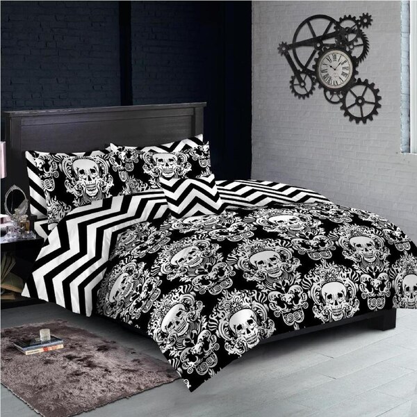 Dark Skull Design Cotton Quilt/Doona/Duvet Cover Pillowcase Set Double
