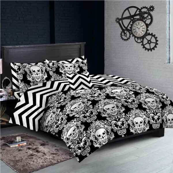 Dark Skull Design Cotton Quilt/Doona/Duvet Cover Pillowcase Set Queen
