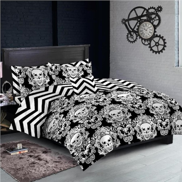 Dark Skull Design Cotton Quilt/Doona/Duvet Cover Pillowcase Set Super King