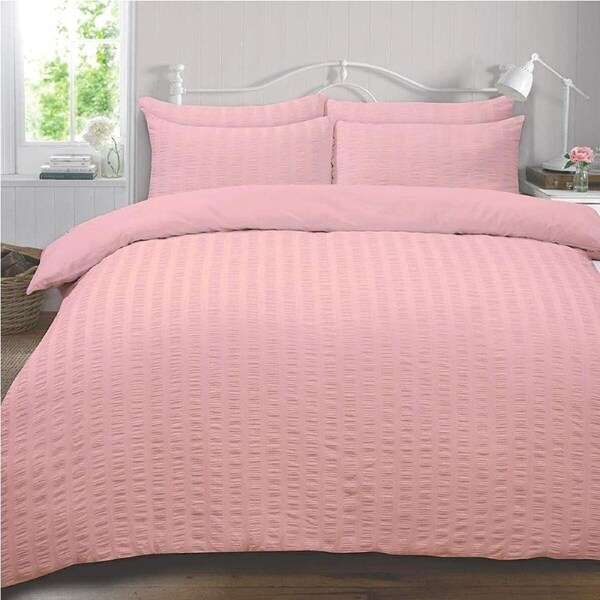 BLUSH Seersucker Design Quilt/Doona/Duvet Cover Set Super King