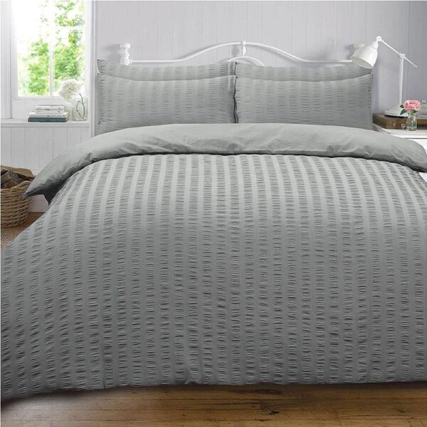 GREY Seersucker Design Quilt/Doona/Duvet Cover Set Queen