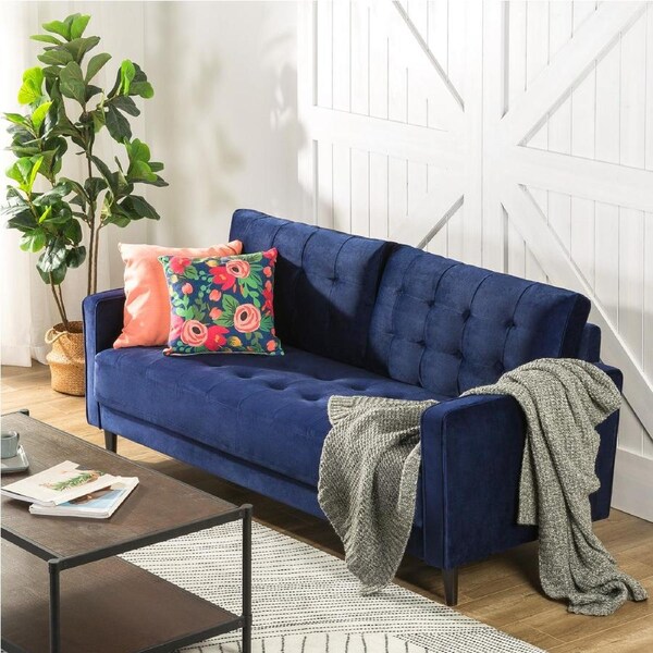 Zinus Benton Mid-Century Velvet Sofa 3 Seater - Blue