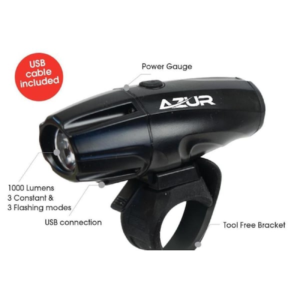 Azur USB Rechargeable IK Head Bike Light 1000 Lumen Front Cycling Bicycle Lights