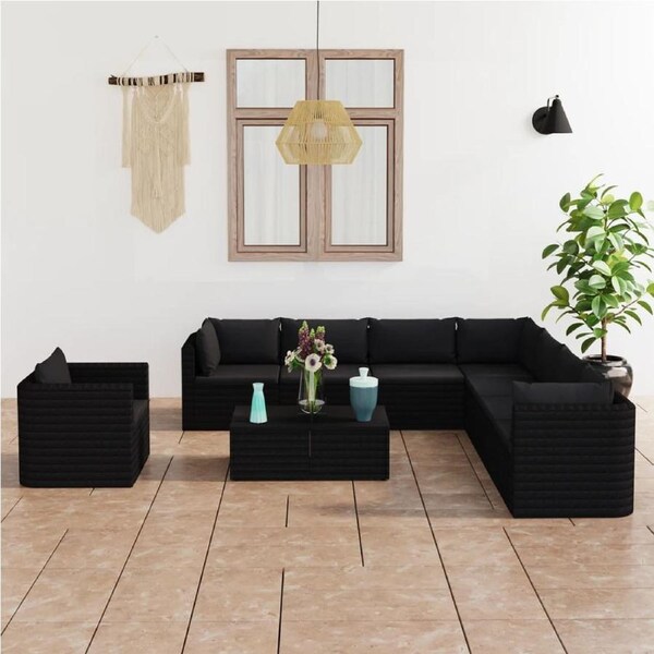 10 Piece Garden Lounge Set with Cushions Poly Rattan Black vidaXL