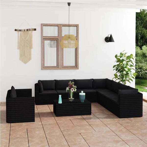 11 Piece Garden Lounge Set with Cushions Poly Rattan Black vidaXL