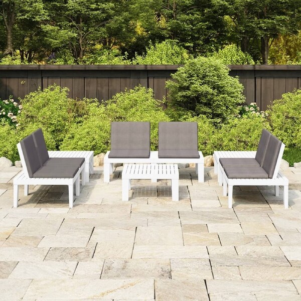 6 Piece Garden Lounge Set with Cushions Plastic White vidaXL