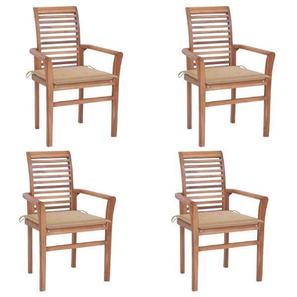 Dining Chairs 4 pcs with Beige Cushions Solid Teak Wood vidaXL