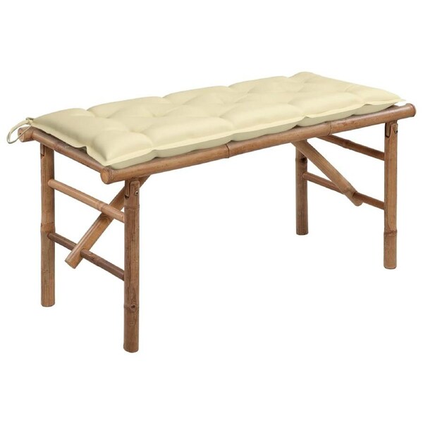 Folding Garden Bench with Cushion 118 cm Bamboo vidaXL