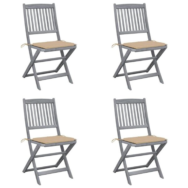 Folding Outdoor Chairs 4 pcs with Cushions Solid Acacia Wood vidaXL