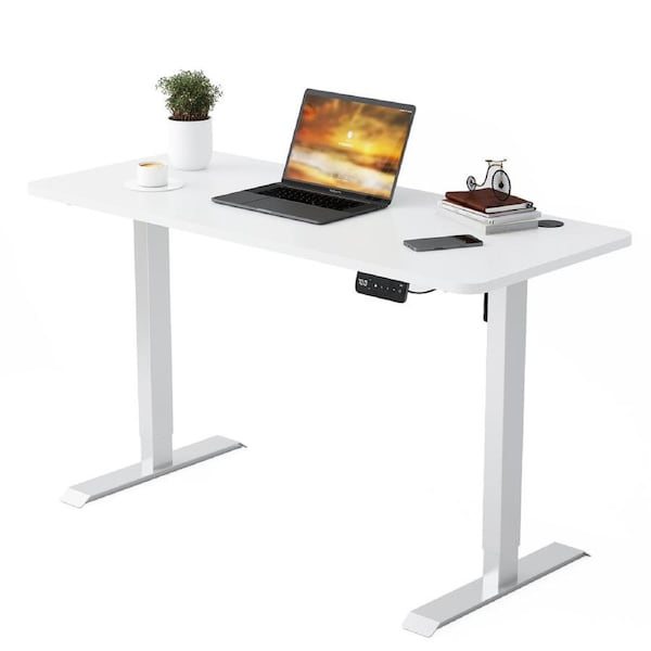 Advwin Electric Standing Desk Adjustable Height Ergonomic Stand Up Desk Motorised Sit Stand Desk 120cm Splice Board White Desktop/Silver Frame