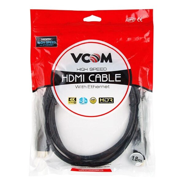 Vcom 2.0V HDMI High Speed Cable 1.8m Lead w/ Ethernet 4K/3D/24K Gold/HDR Display