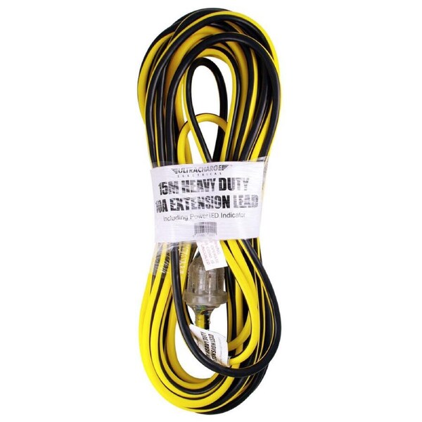 Ultracharge Heavy Duty 15m Extension Lead 10Amp Cord 240V AU/NZ/ Power Indicator