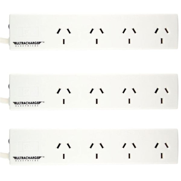3x Ultracharge Power Board 4 Way Socket Slot 250V 10Amp Wall Mount Powerboard WH