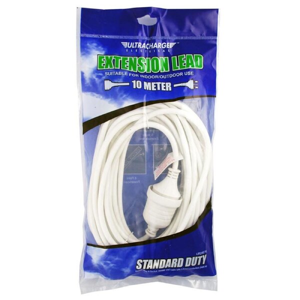 Ultracharge Extension Lead 10m Cable Cord Suitable for Indoor/Outdoor Use White