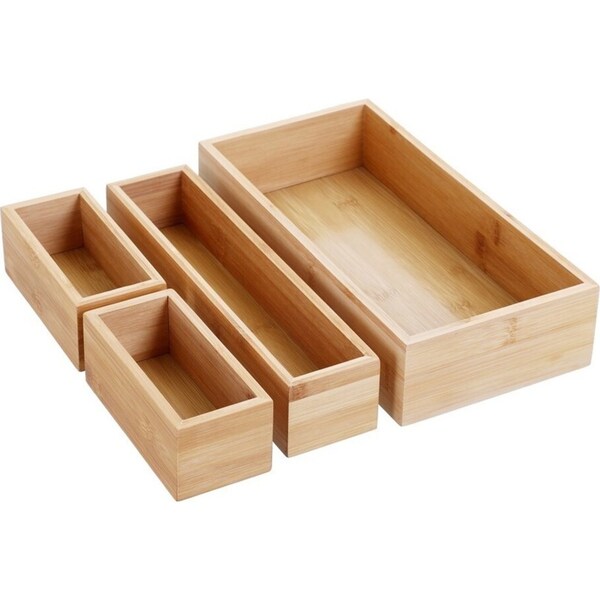 4Pc Boxsweden Bamboo Organisation Tray Set 32cm Home Kitchen Storage Organiser