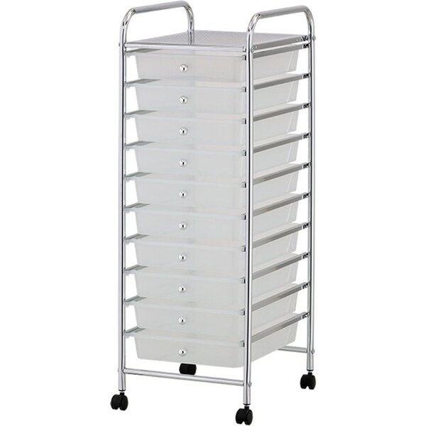Boxsweden Metal Trolley 10 Drawer w/ Wheels 90cm Storage Rolling Holder Clear