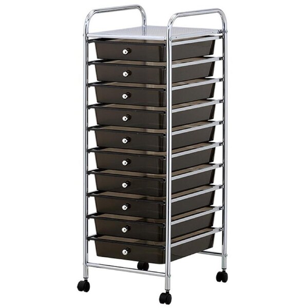 Boxsweden Metal Trolley 10 Drawer w/ Wheels 90cm Storage Rolling Holder Black