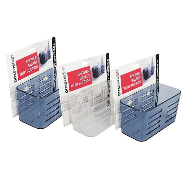 3x Boxsweden Bathroom Basket 15.5cm w/ Suction Shower Bathroom Organiser Asst.