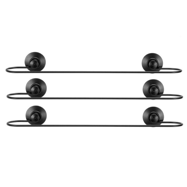 3x Boxsweden Towel Rail 44cm Wire Suction Wall Mounted Bathroom Towel Holder BK
